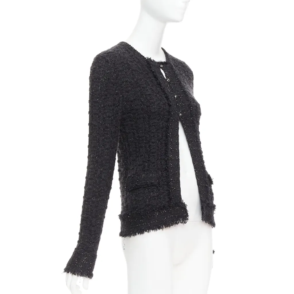 Chanel Metallic Tweed Cardigan Black Viscose Very good - Model View