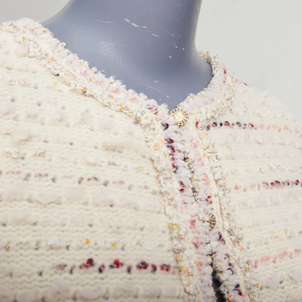 Chanel Boucle Tweed Cardigan Beige Wool Very good - Back View