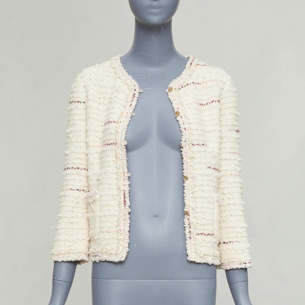 Chanel Boucle Tweed Cardigan Beige Wool Very good - Inside View