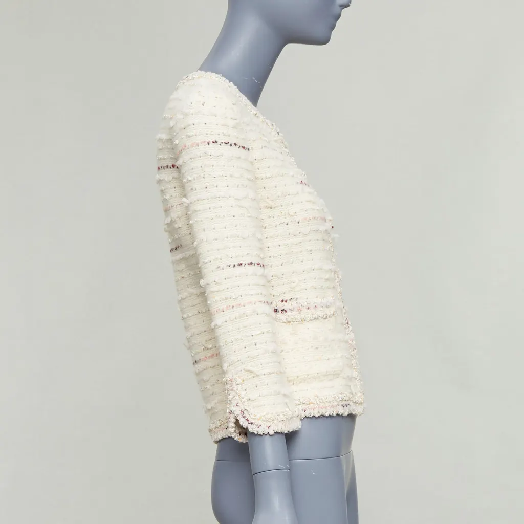 Chanel Boucle Tweed Cardigan Beige Wool Very good - Box View