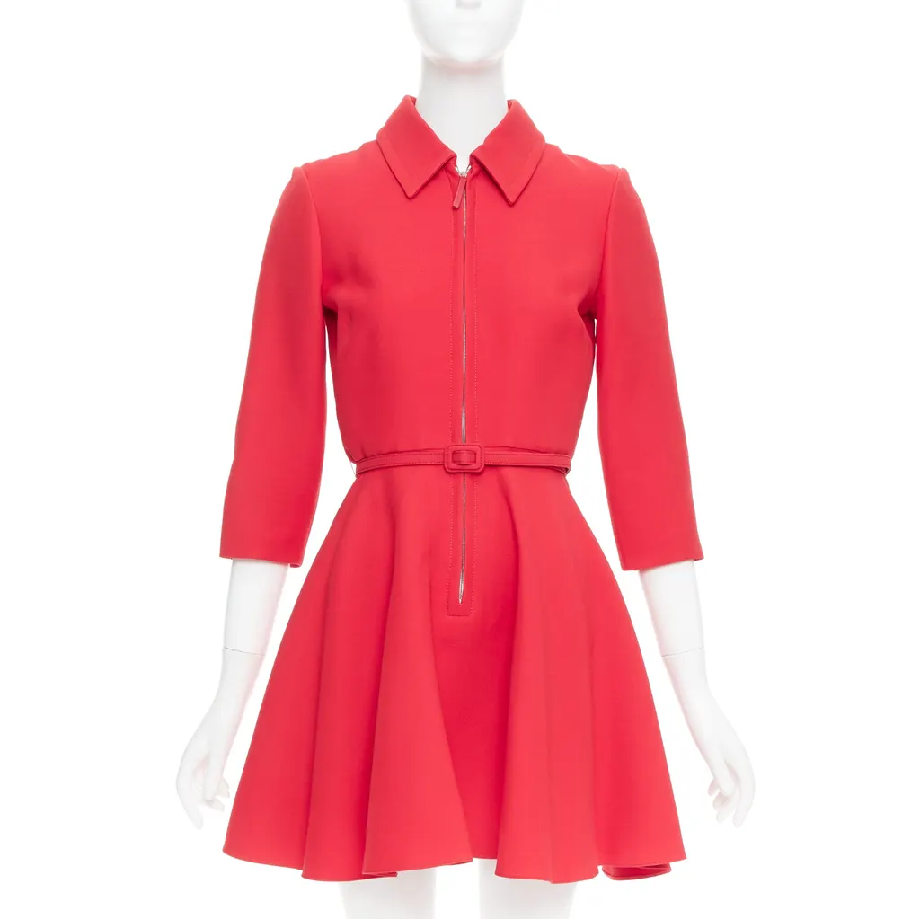 Dior Half Zip Flare Dress Red Wool Very good - Front View