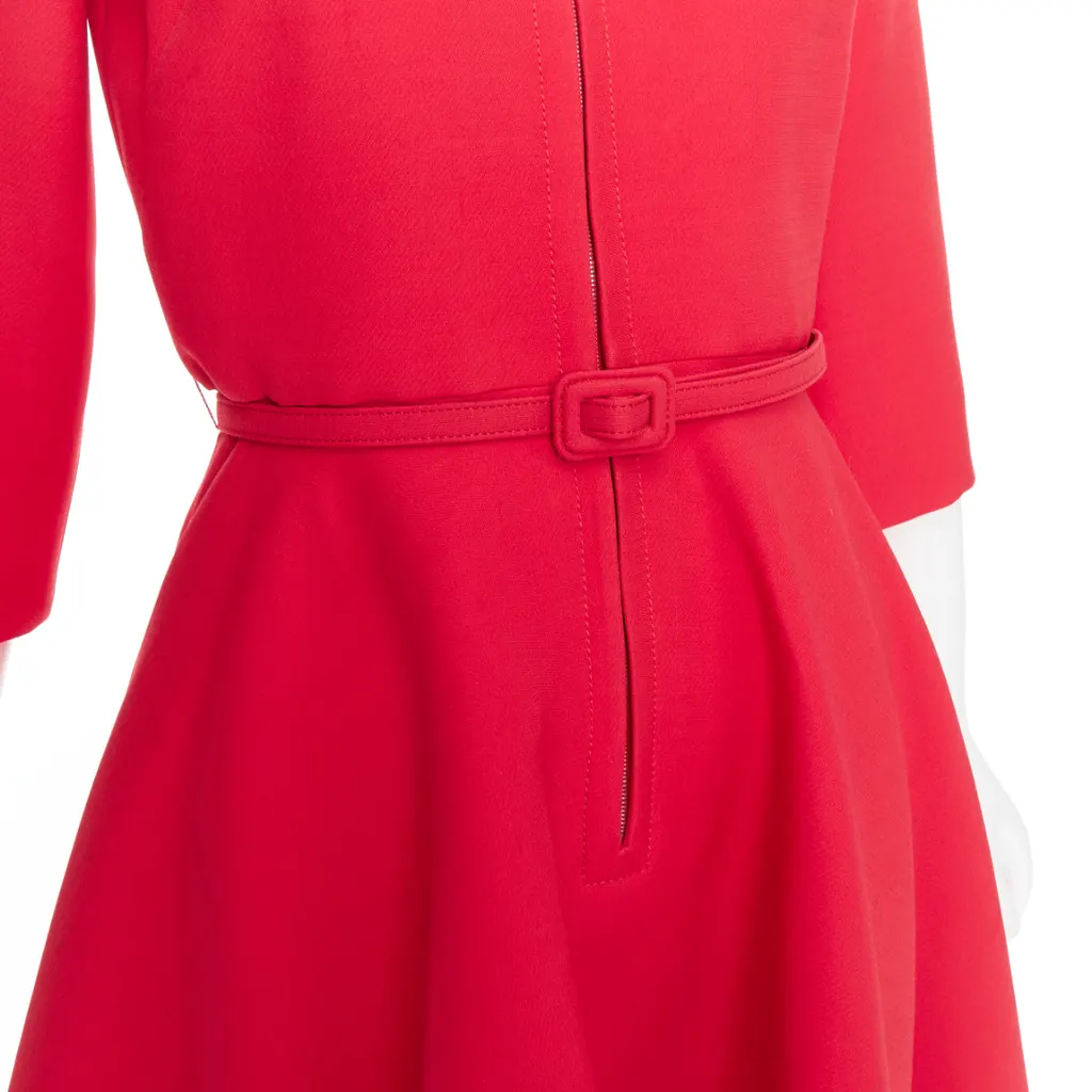 Dior Half Zip Flare Dress Red Wool Very good - Back View