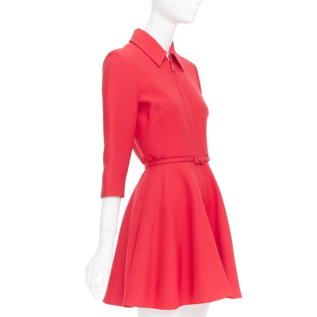 Dior Half Zip Flare Dress Red Wool Very good - Inside View