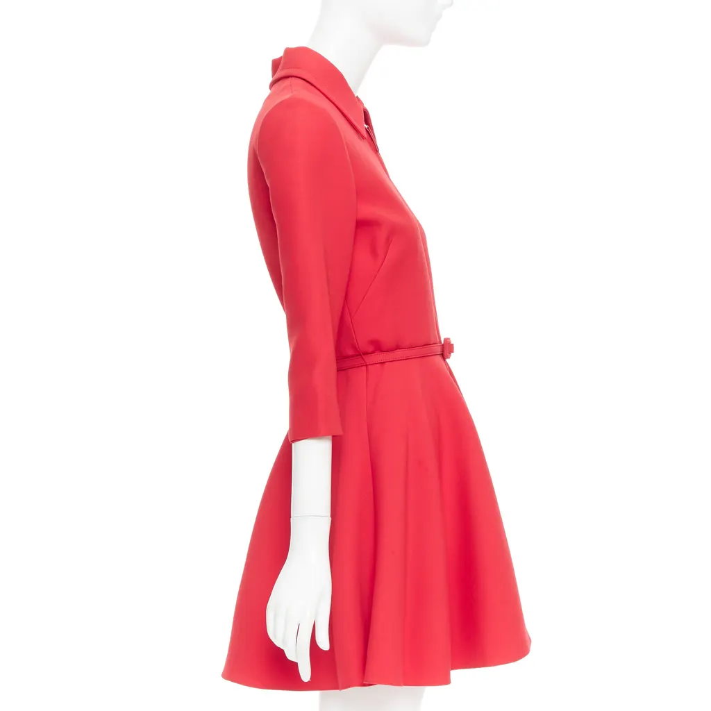 Dior Half Zip Flare Dress Red Wool Very good - Model View