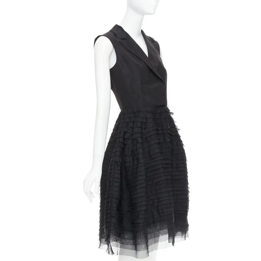Oscar De La Renta Tiered Puff Dress Black Silk Good - Inside View