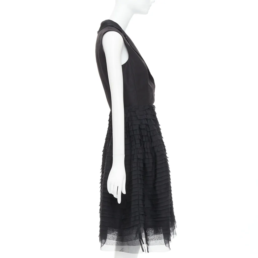 Oscar De La Renta Tiered Puff Dress Black Silk Good - Model View