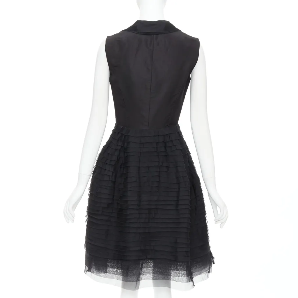 Oscar De La Renta Tiered Puff Dress Black Silk Good - Box View