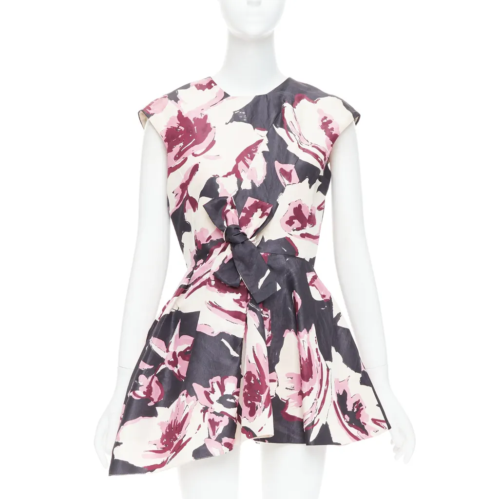 Dior Floral Tie Dress Beige Silk Fair - Front View