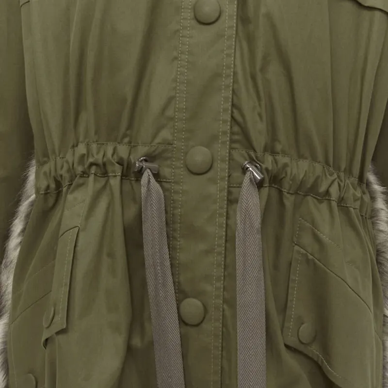 Stella McCartney Faux Fur Drawstring Parka Green Cotton Never worn - Back View