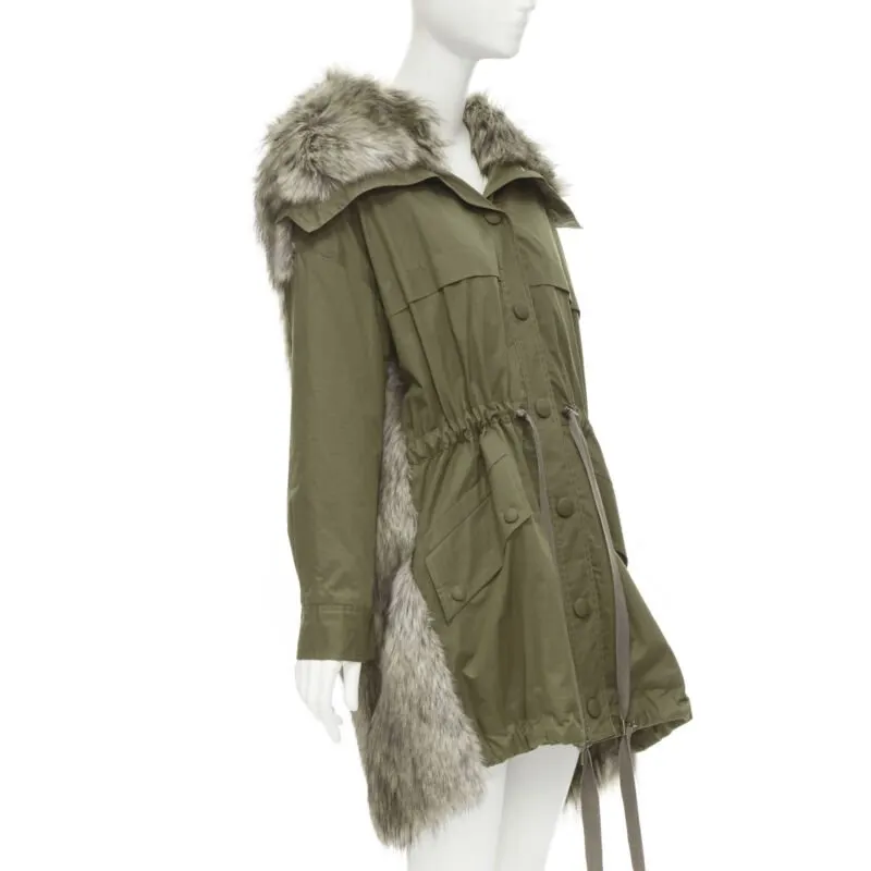 Stella McCartney Faux Fur Drawstring Parka Green Cotton Never worn - Inside View