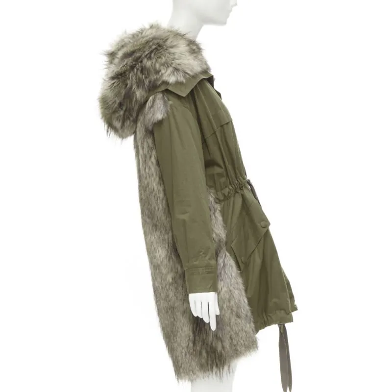 Stella McCartney Faux Fur Drawstring Parka Green Cotton Never worn - Model View