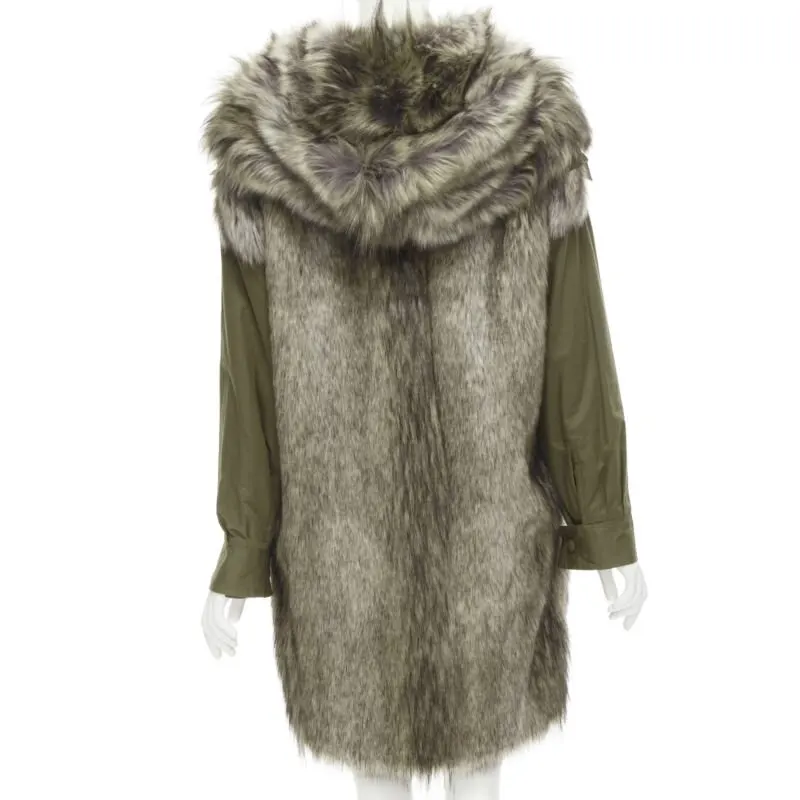 Stella McCartney Faux Fur Drawstring Parka Green Cotton Never worn - Box View
