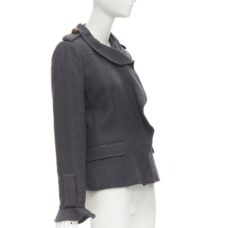 Valentino Garavani Grey Ruffle Military Jacket - Image 6
