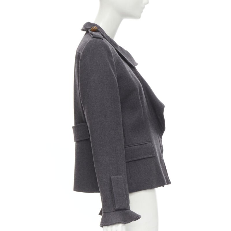 Valentino Garavani Grey Ruffle Military Jacket - 4