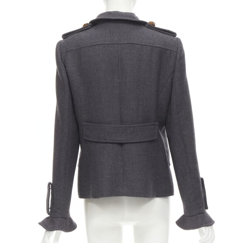 Valentino Garavani Grey Ruffle Military Jacket - Side view