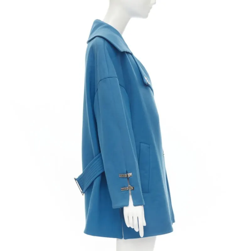 Claude Montana Blue Oversized Wool Coat Blue Wool Very good - Model View