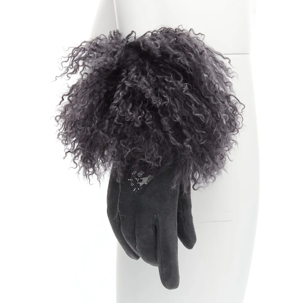 Dior Yellow Cutout Gloves Grey Leather Good - Front View