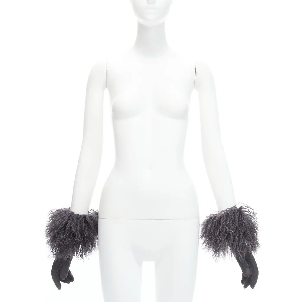Dior Yellow Cutout Gloves Grey Leather Good - Back View