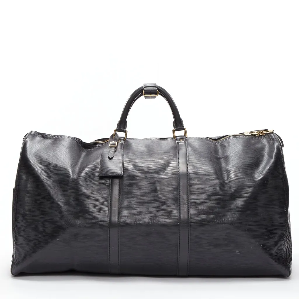Louis Vuitton Keepall 60 Black Leather Fair - Front View