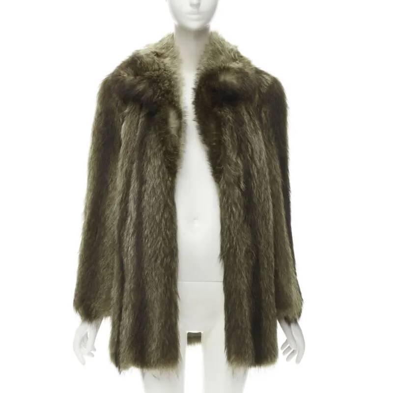 Unsigned Black Gold Trim Bomber Brown Fur Very good - Front View