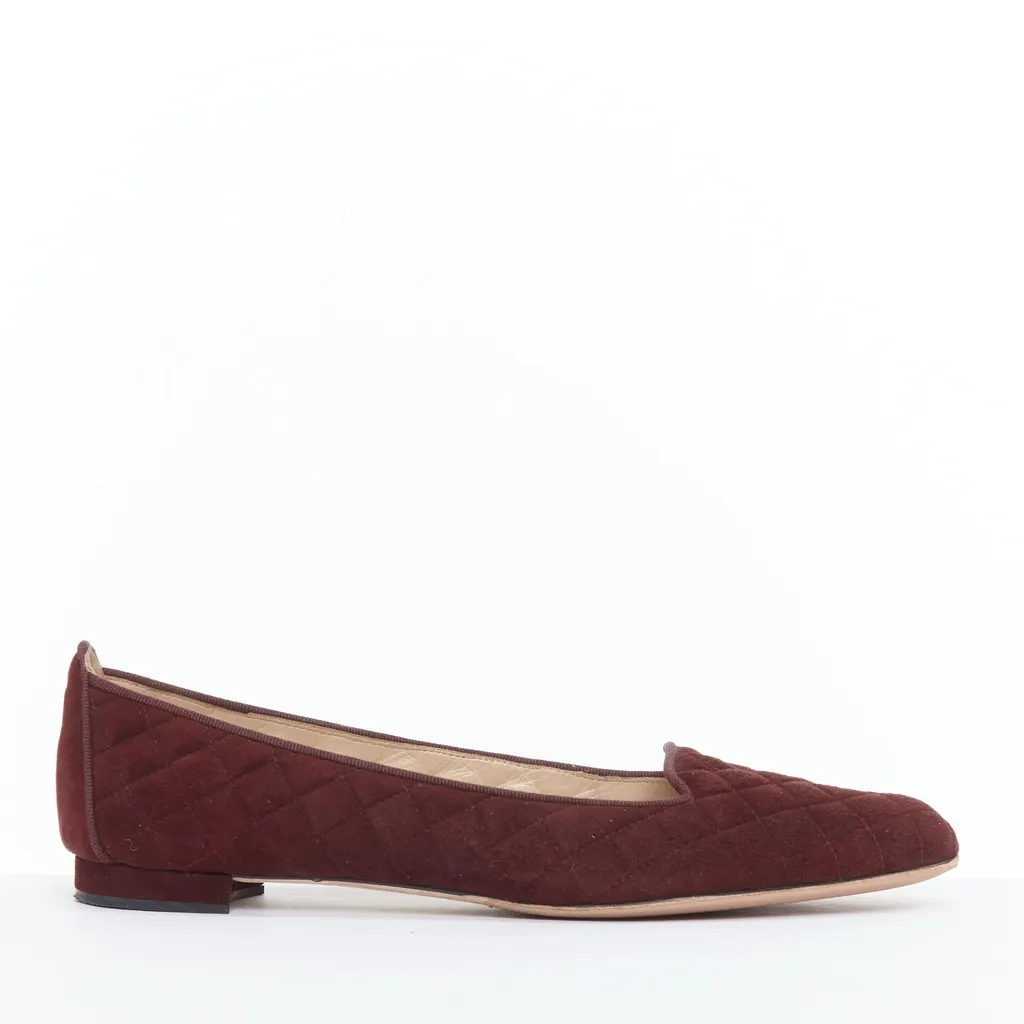 Manolo Blahnik Quilted Maryjane Heels Burgundy Suede Very good - Back View