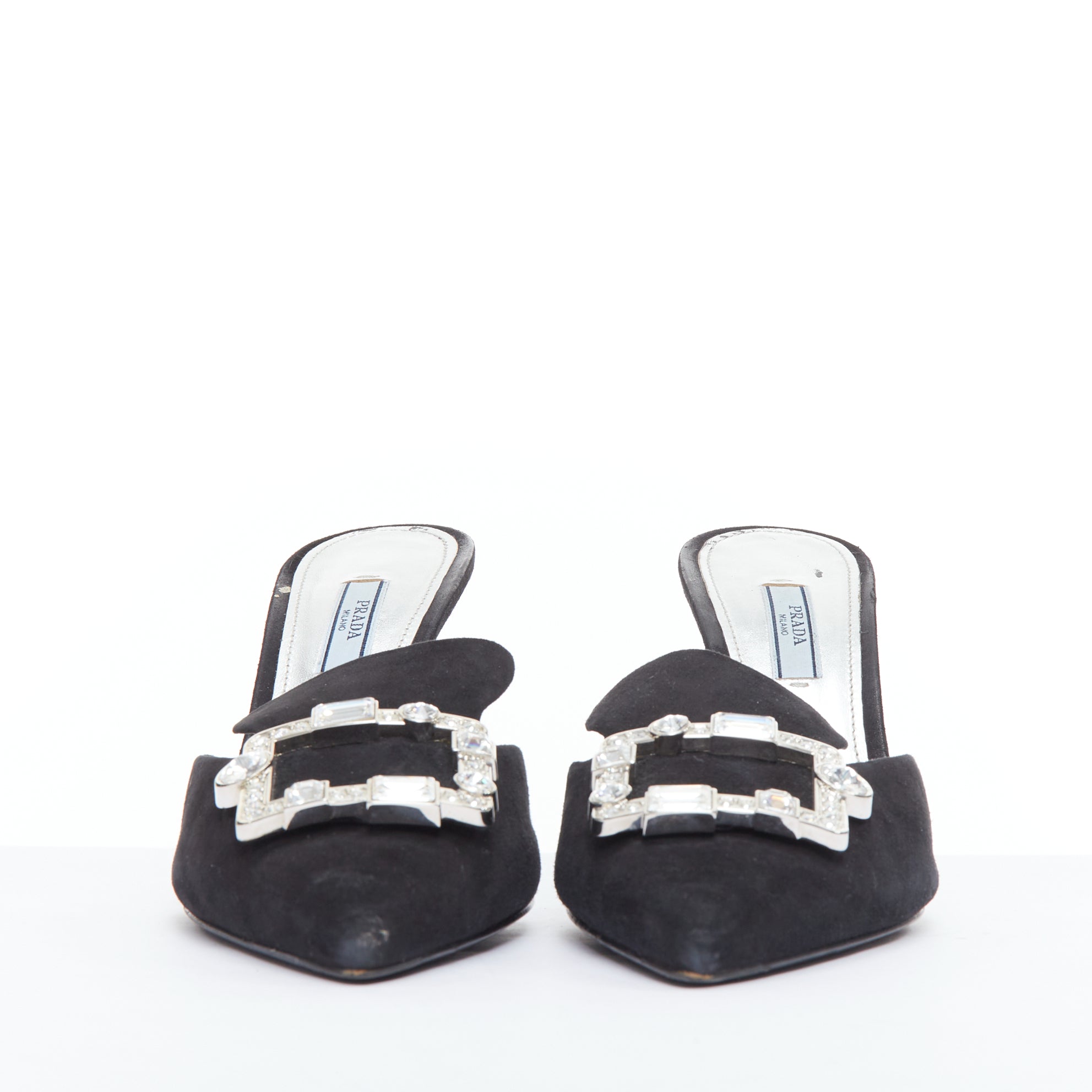 Prada Crystal Buckle Mules - Image 6