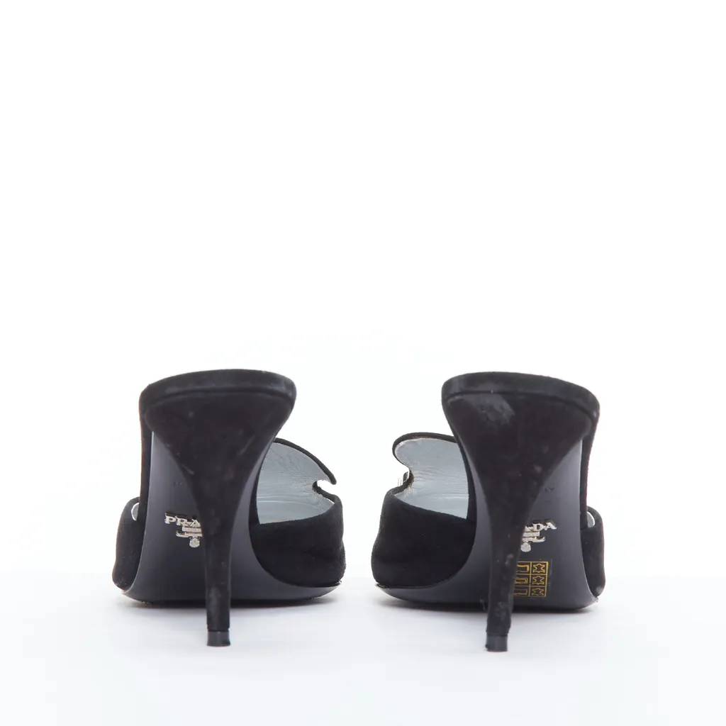 Prada Crystal Buckle Mules Black Suede Fair - Box View