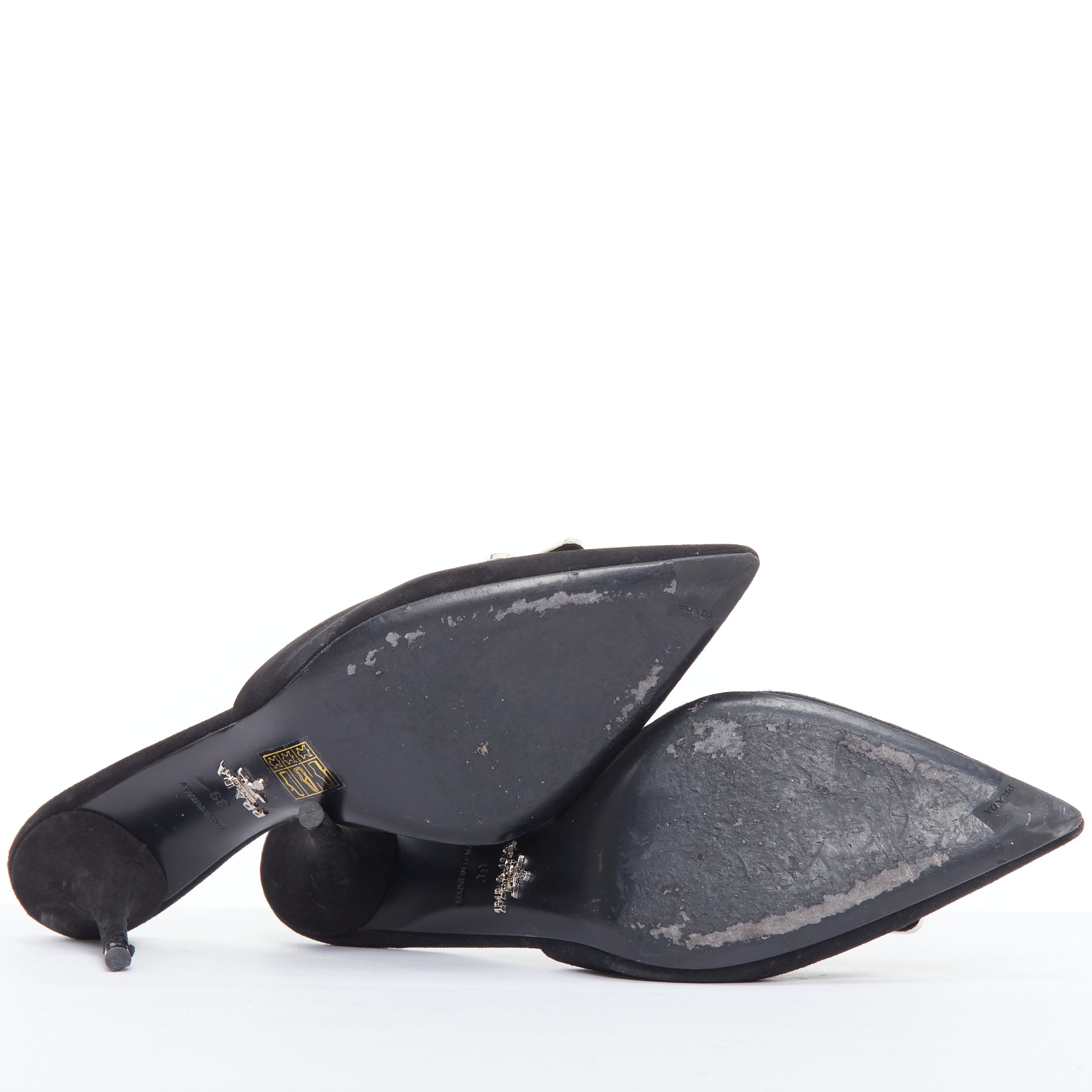 Prada Crystal Buckle Mules - Image 13