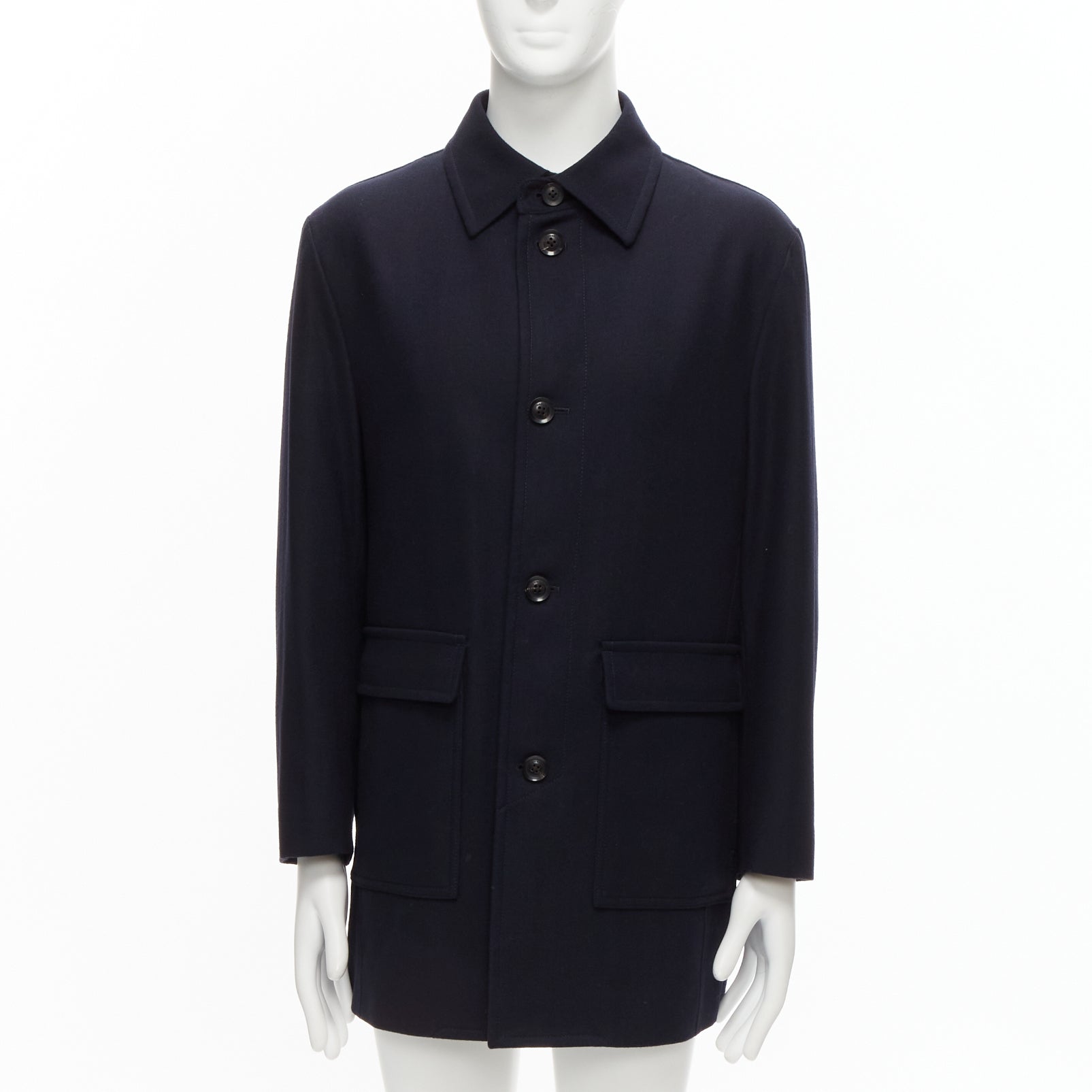 Lanvin Navy Check Overcoat