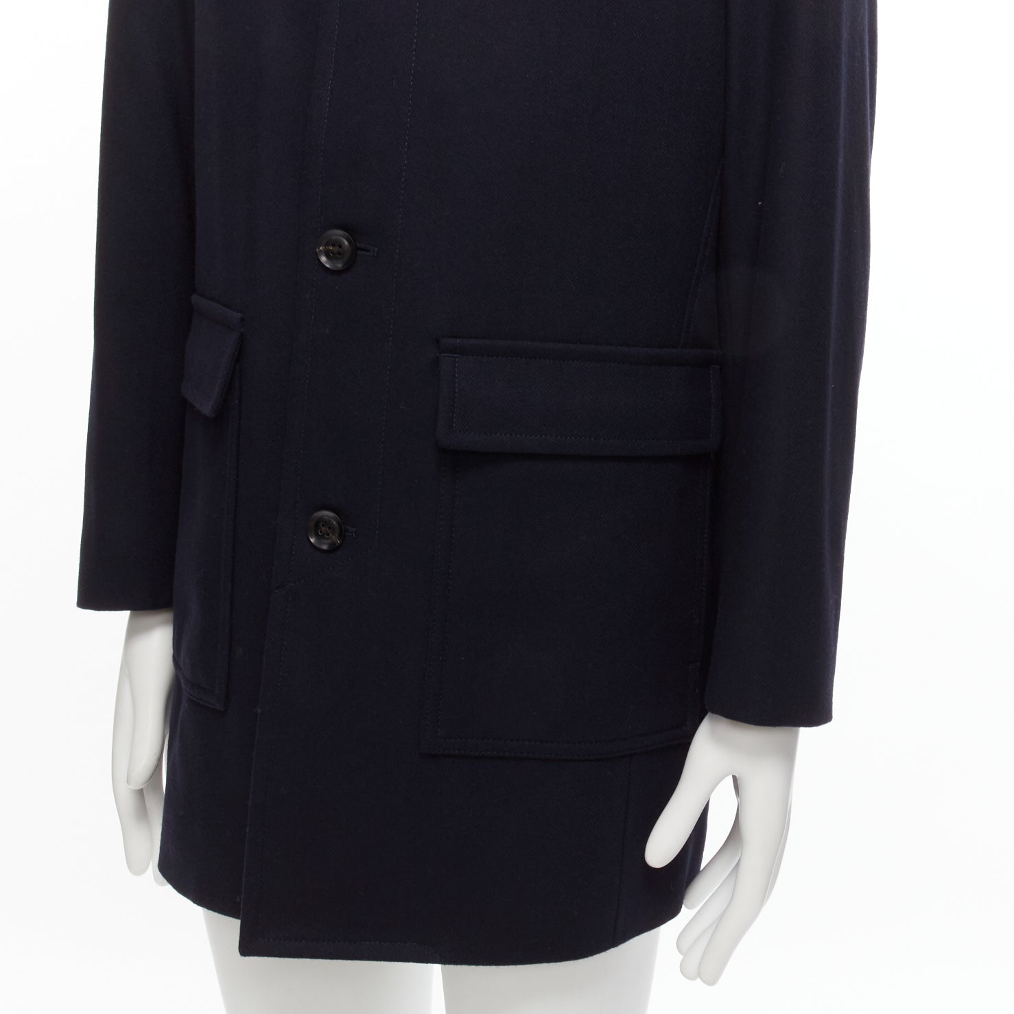 Lanvin Navy Check Overcoat - Detail 2