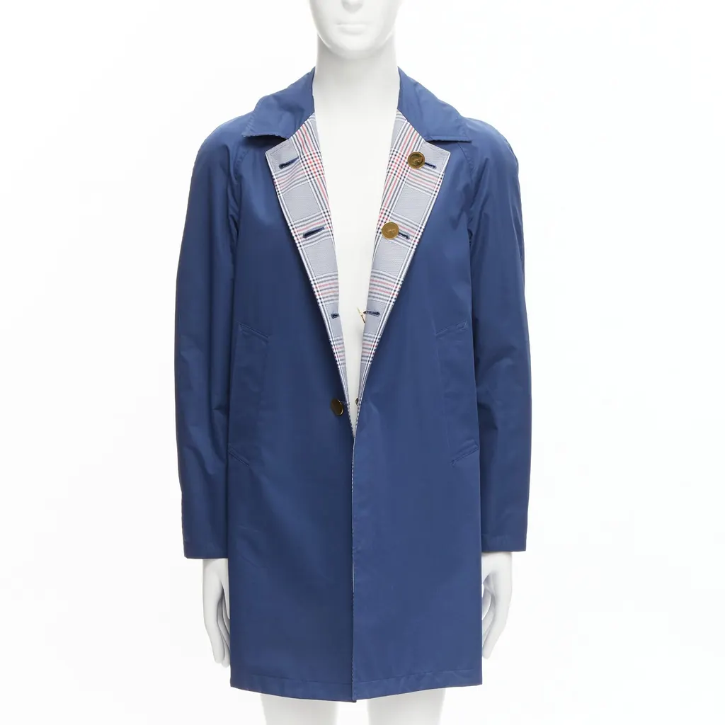Thom Browne Grey Houndstooth Long Coat Navy Cotton Very good - Back View