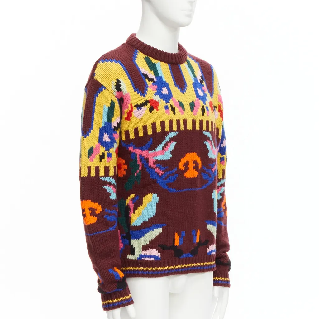 Prada Graphic Wool Sweater Burgundy Wool Very good - Inside View