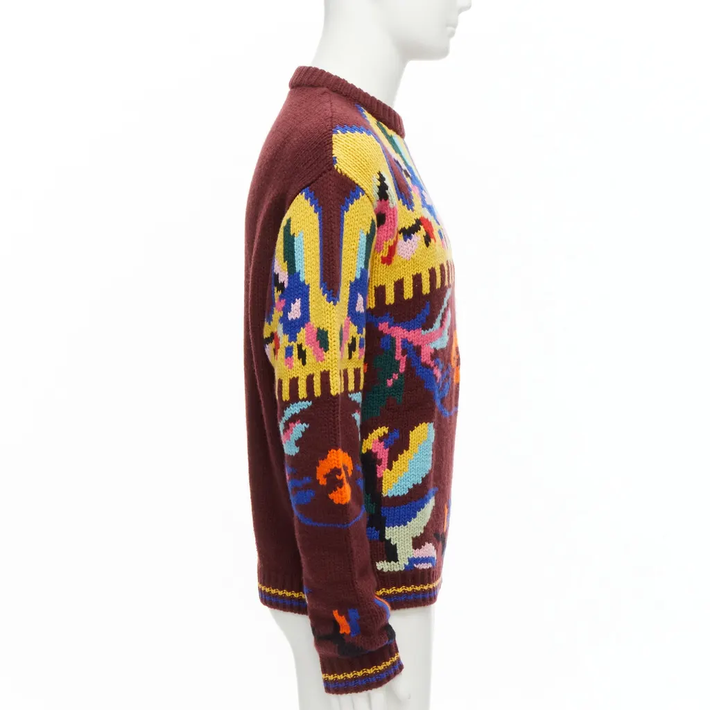 Prada Graphic Wool Sweater Burgundy Wool Very good - Model View