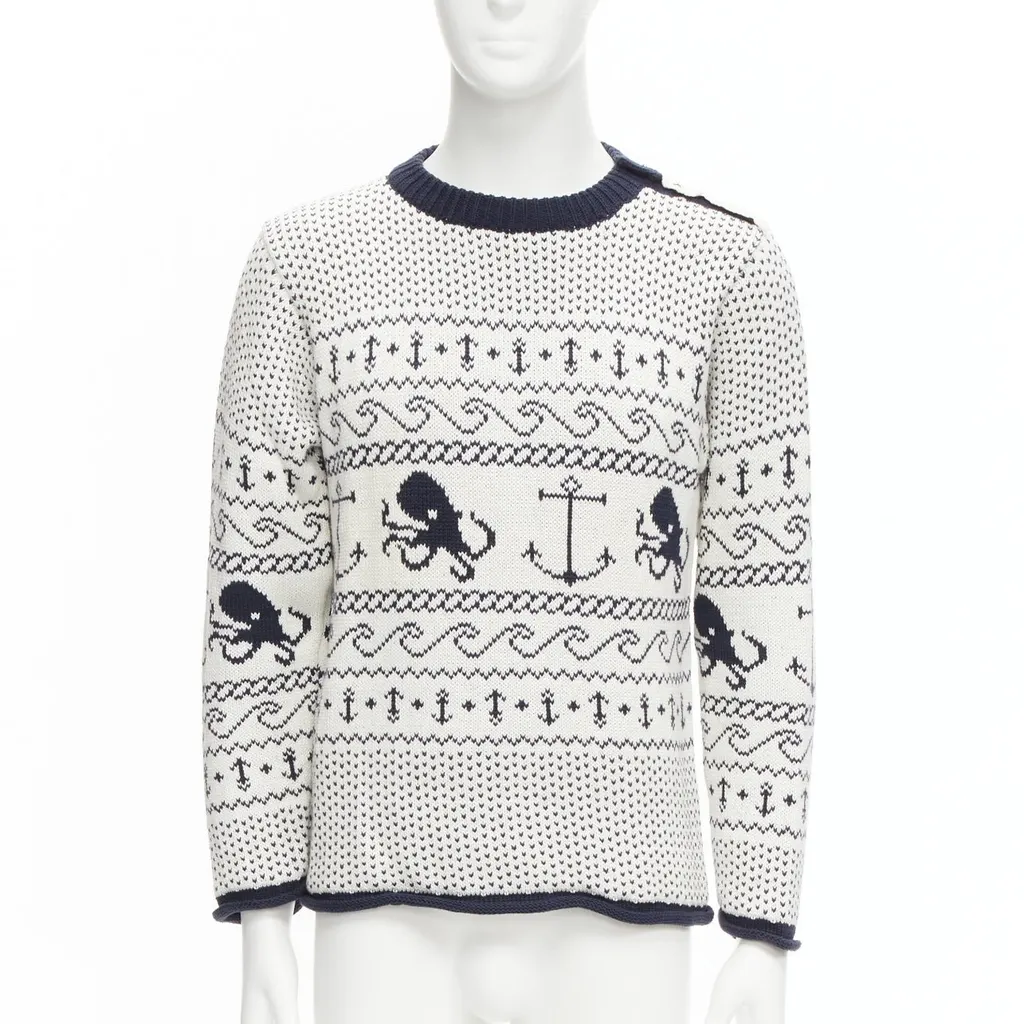 Thom Browne Octopus Intarsia Sweater Beige Cotton Good - Front View