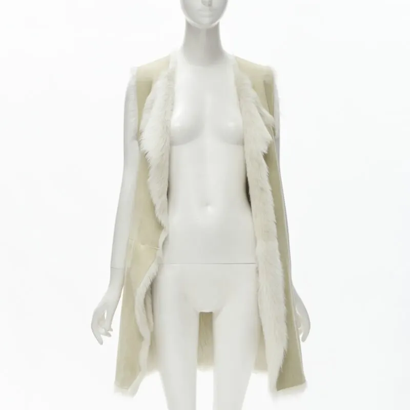 Theory Beige Shearling Suede Vest Beige Fur Very good - Inside View