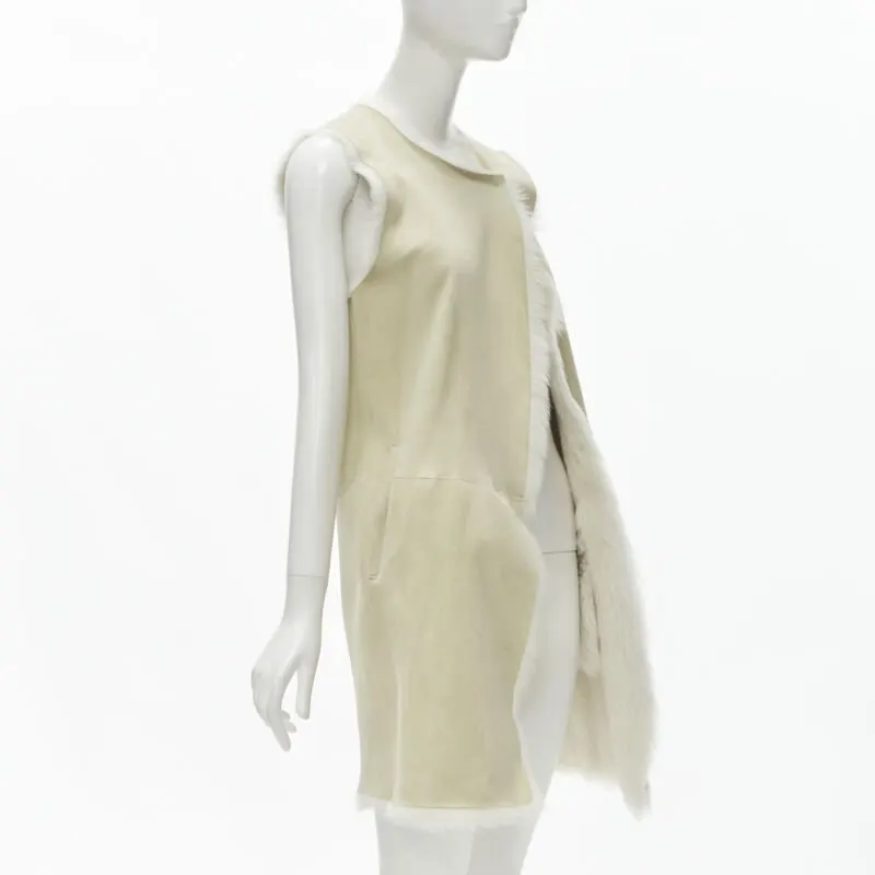 Theory Beige Shearling Suede Vest Beige Fur Very good - Model View