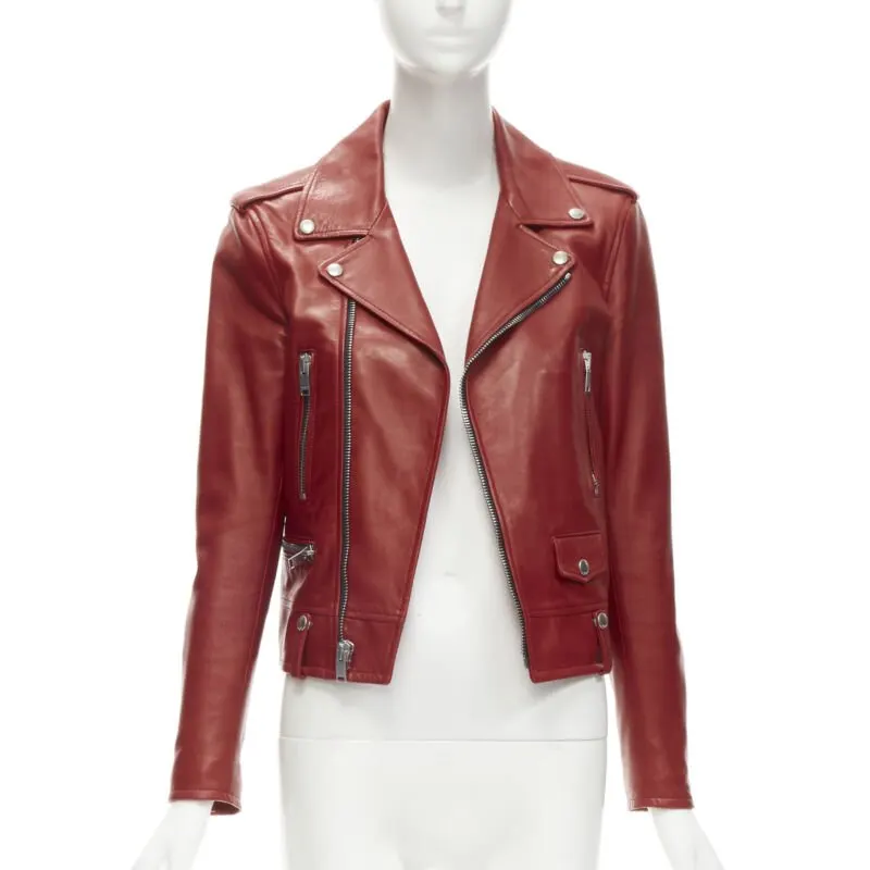 Saint Laurent Red Moto Jacket Red Leather Very good - Front View