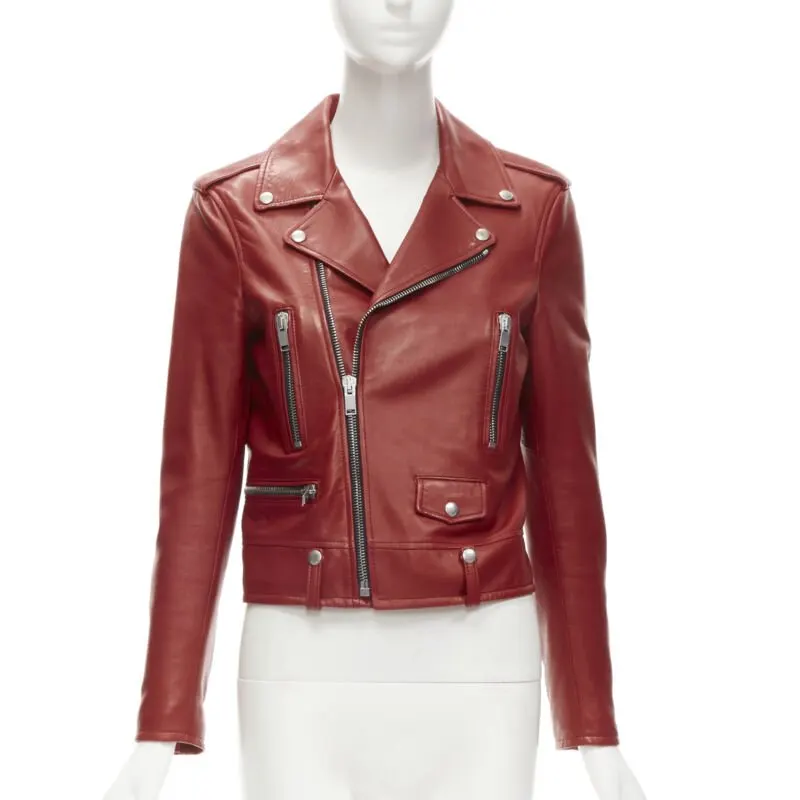 Saint Laurent Red Moto Jacket Red Leather Very good - Inside View