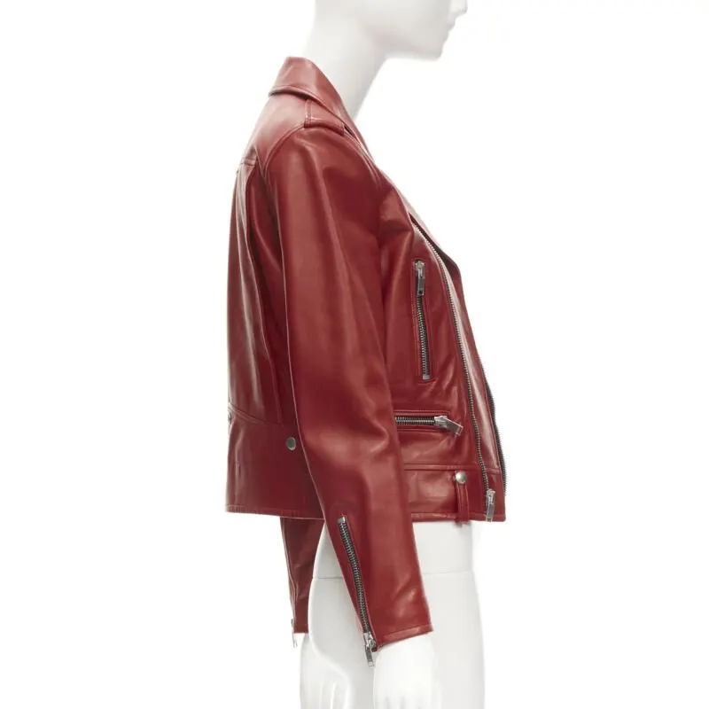 Saint Laurent Red Moto Jacket Red Leather Very good - Box View