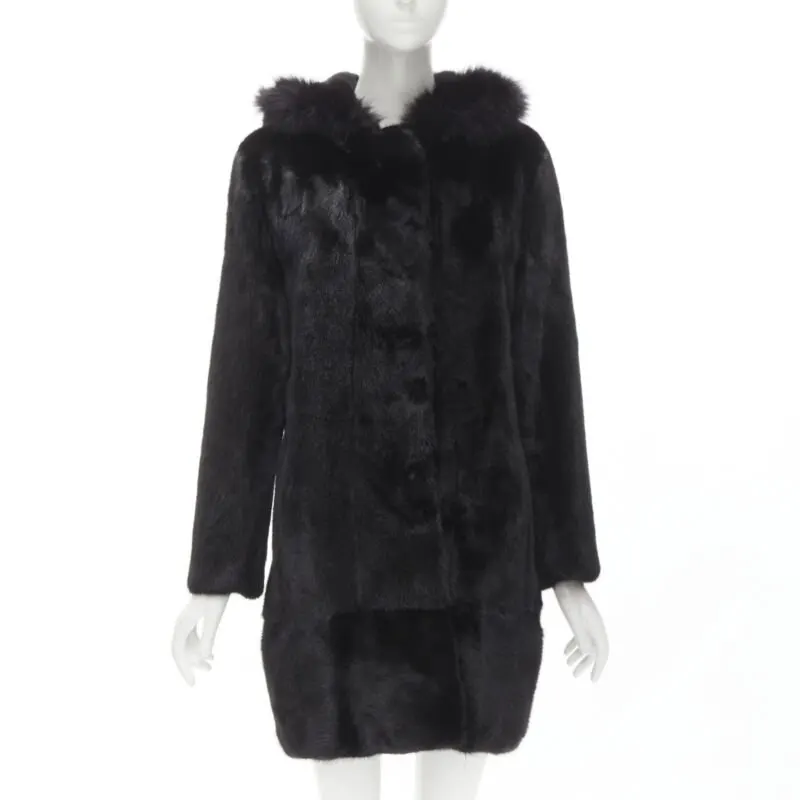 Unsigned Black Fur Hooded Jacket Black Fur Never worn - Front View