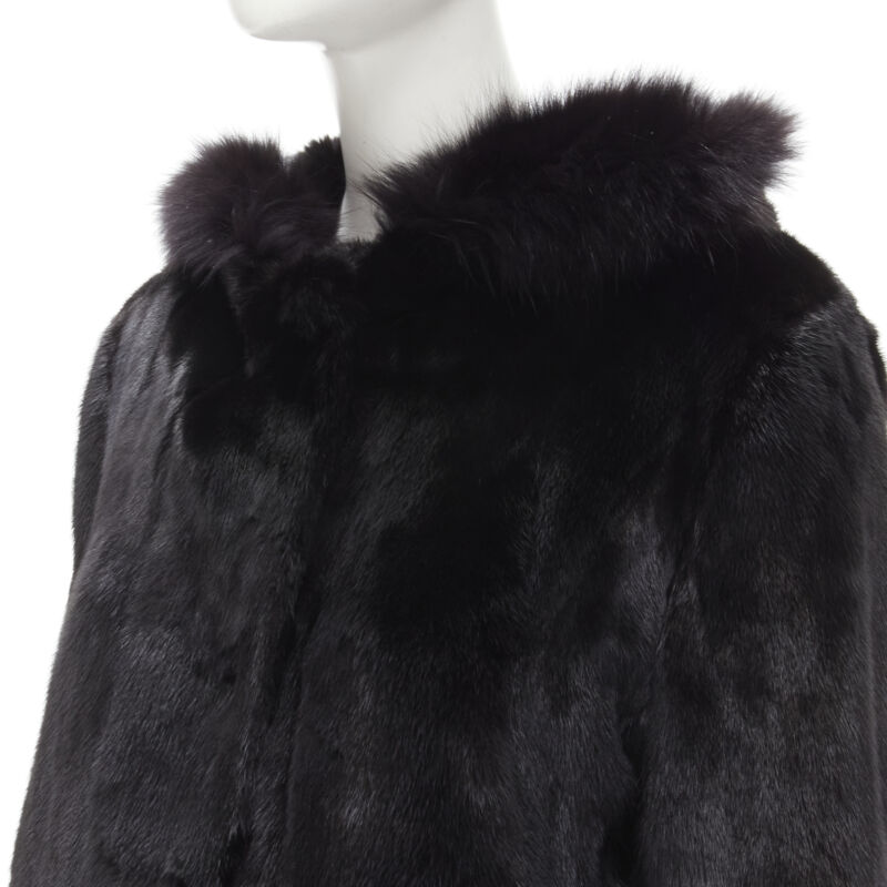 Unsigned / متعددة Black Fur Hooded Coat - Back view