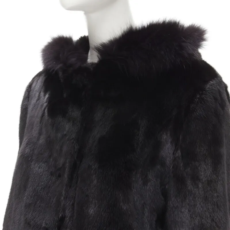 Unsigned Black Fur Hooded Jacket Black Fur Never worn - Back View