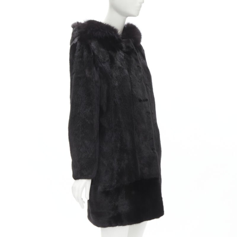 Unsigned / متعددة Black Fur Hooded Coat - 4