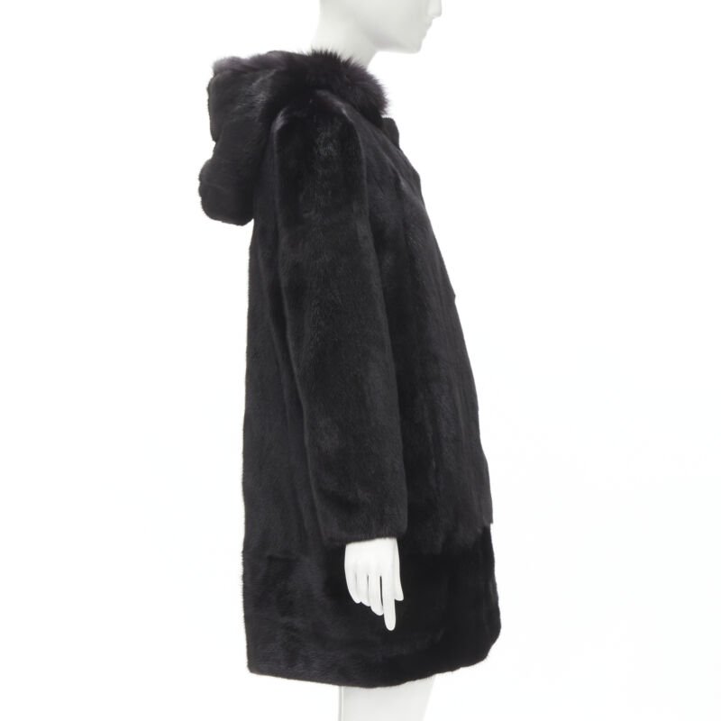 Unsigned / متعددة Black Fur Hooded Coat - Side view