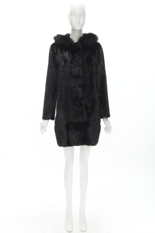 Unsigned / متعددة Black Fur Hooded Coat - Image 13