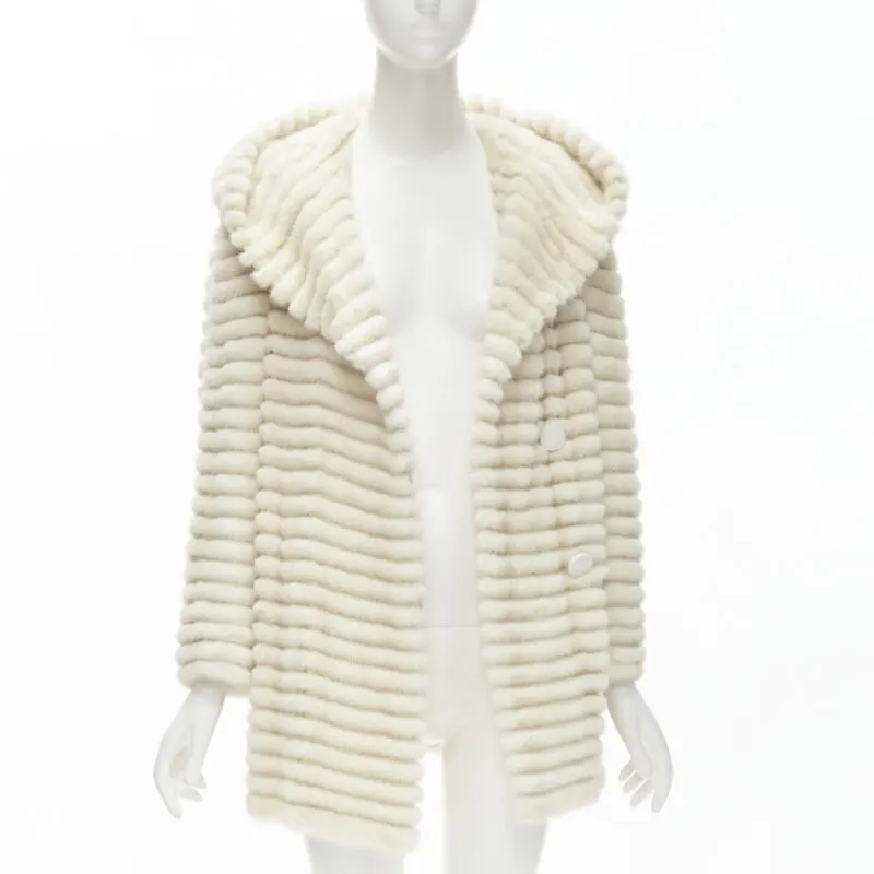 Marco Vanoli Cream Tulle Fur Jacket Beige Fur Never worn - Front View
