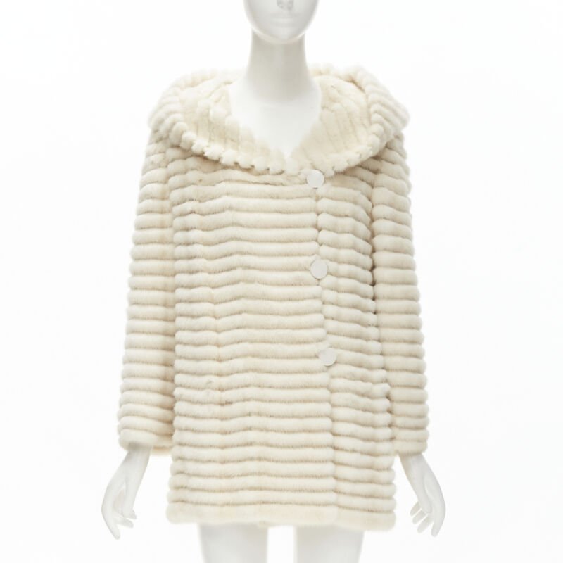 Marco Vanoli Cream Tulle Fur Coat - Image 6