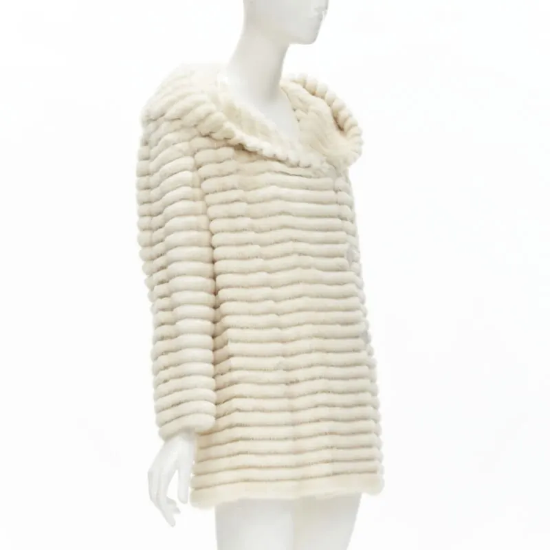 Marco Vanoli Cream Tulle Fur Jacket Beige Fur Never worn - Model View