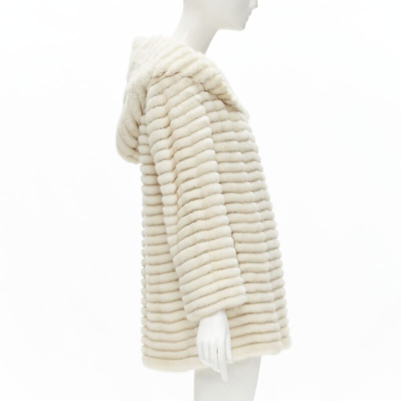 Marco Vanoli Cream Tulle Fur Coat - Side view