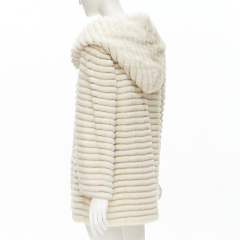 Marco Vanoli Cream Tulle Fur Coat - Detail 2